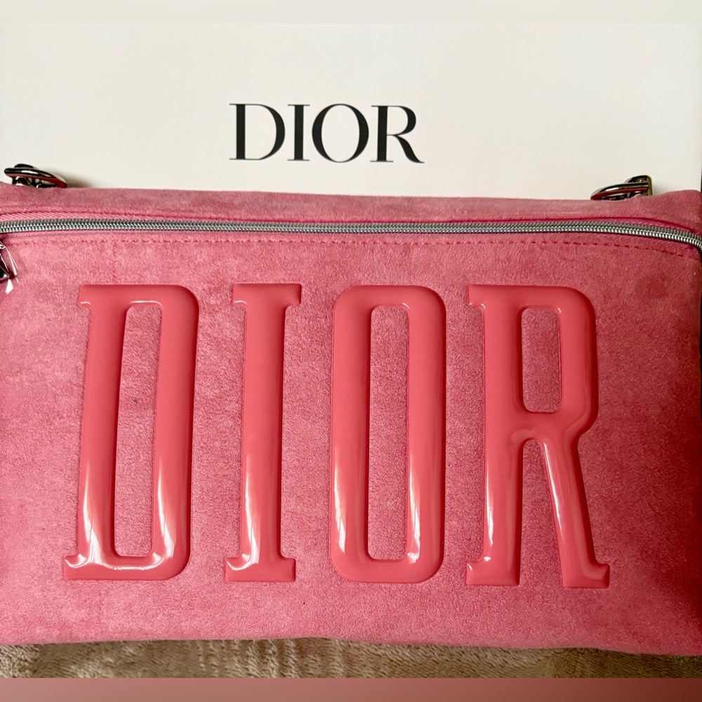 Beautiful Dior Pink Clutch with Faux Pearl Bag Strap, NEW!